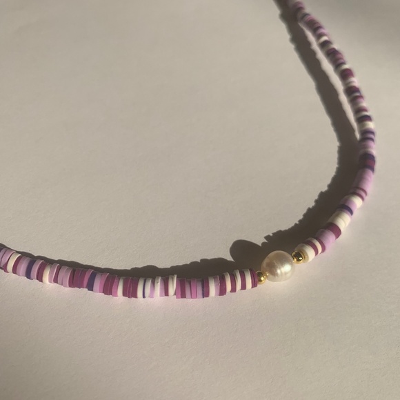 Purple Handmade Freshwater Pearl Beaded Summer Choker Necklace - Picture 1 of 3